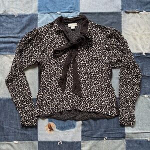 conditions apply leopard print sheer blouse bow collar XS